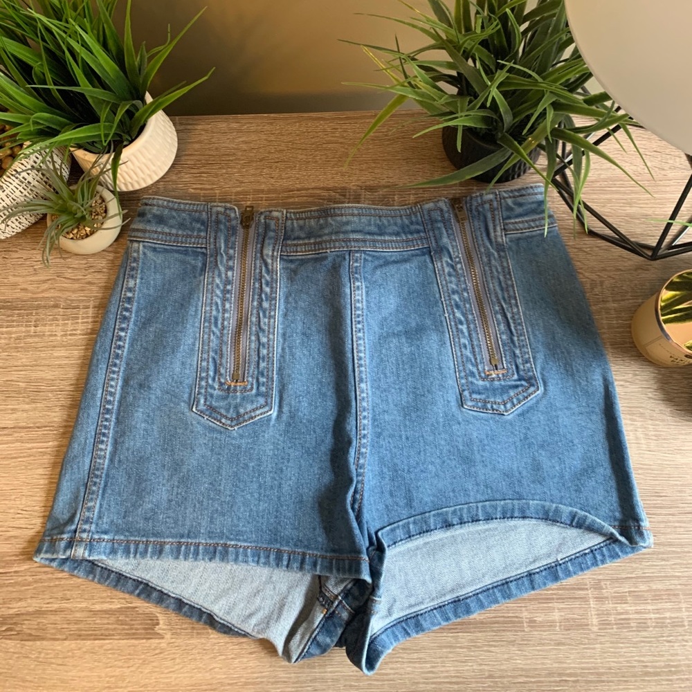 Free People High Waist Zipper Denim Shorts
